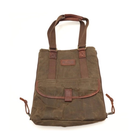 Duluth Trading Co Brown Waxed coated Canvas Backpack tote bag expandable Filson